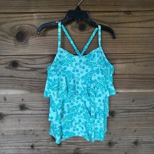 Lands End Blue Fish Ruffle Tankini Size 10